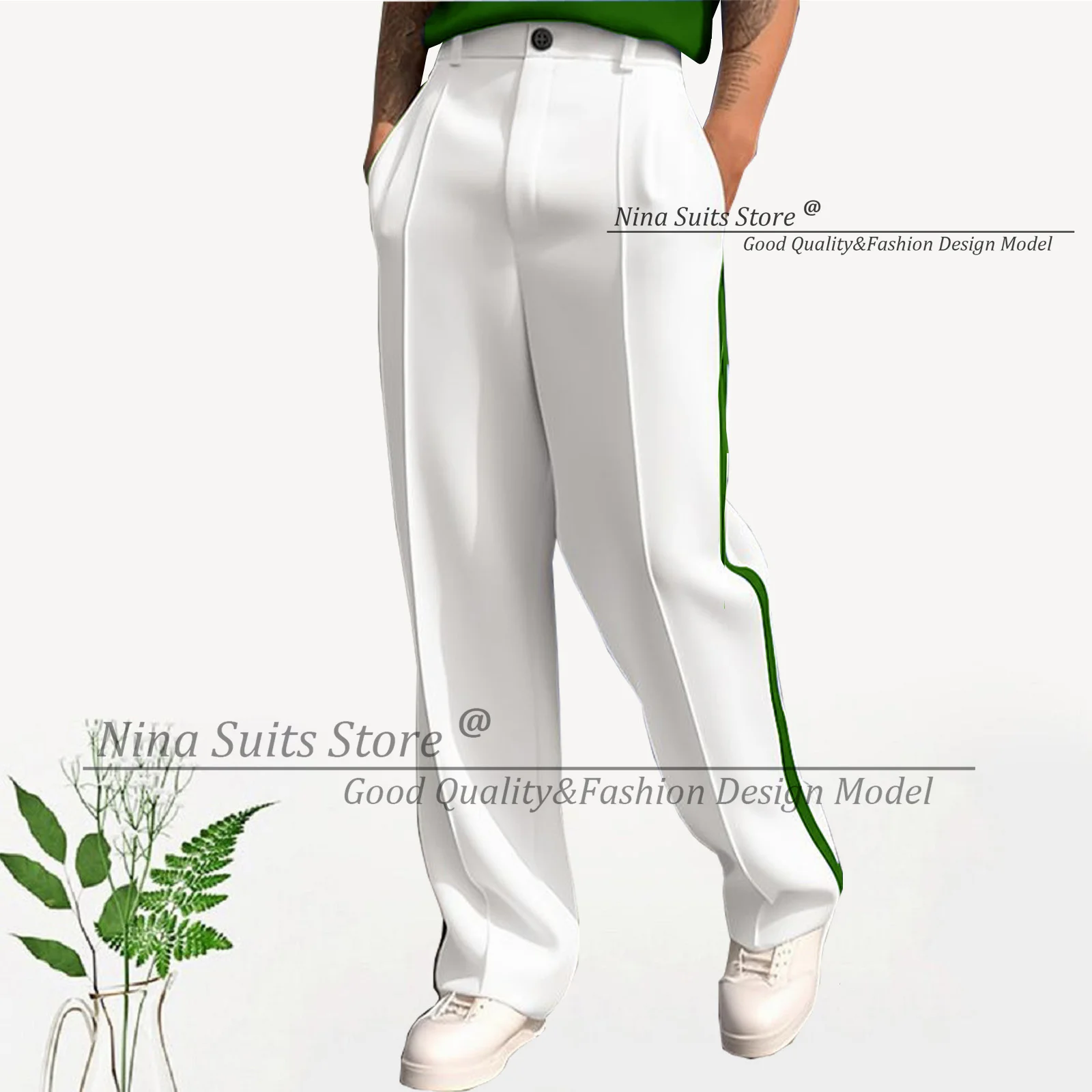 Nina Store Autumn New White Pants with Side Stripe Royal Blue Black Army Green Burgundy Orange Casual Adult Trousers 1 Pics