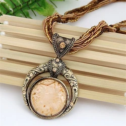 Vintage Bohemian Multilayer Beaded Pendant Necklace (Beige)