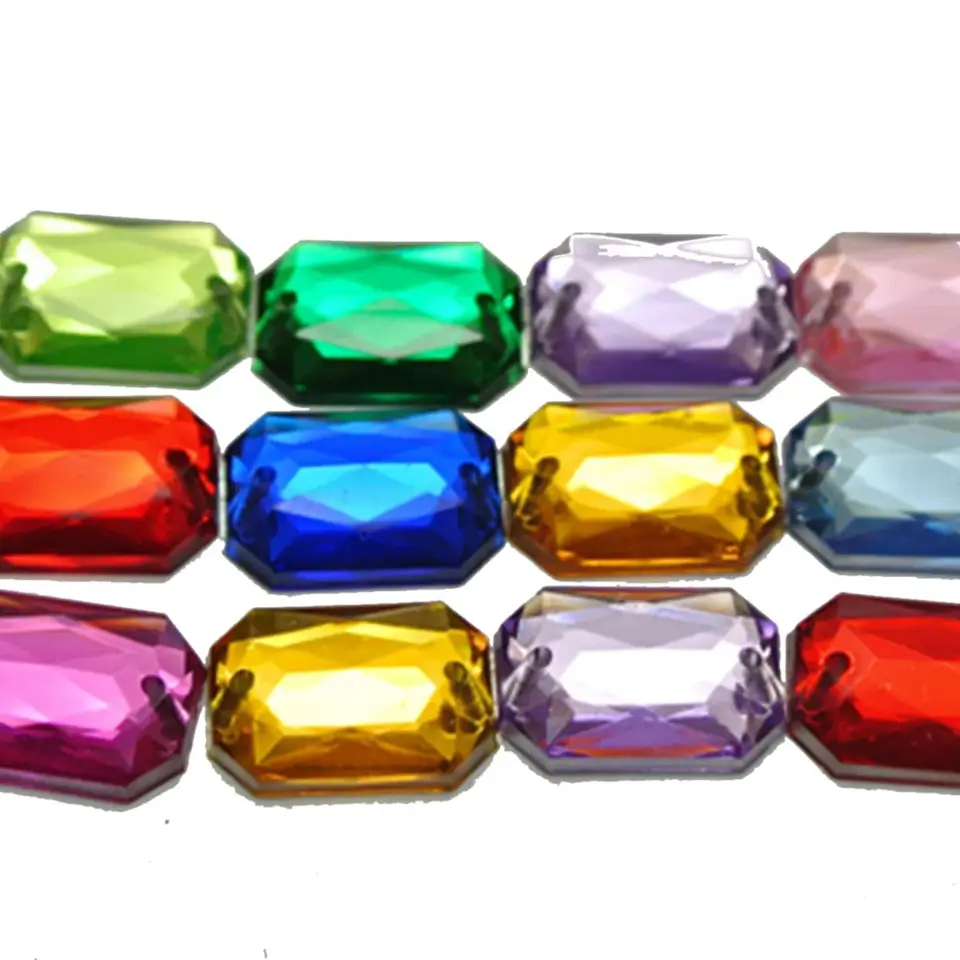 Lot 10 Boutons Acrylique Strass Bleu Clair 2 Trous - Diamètre 13 Mm, Rond, Fabrication France