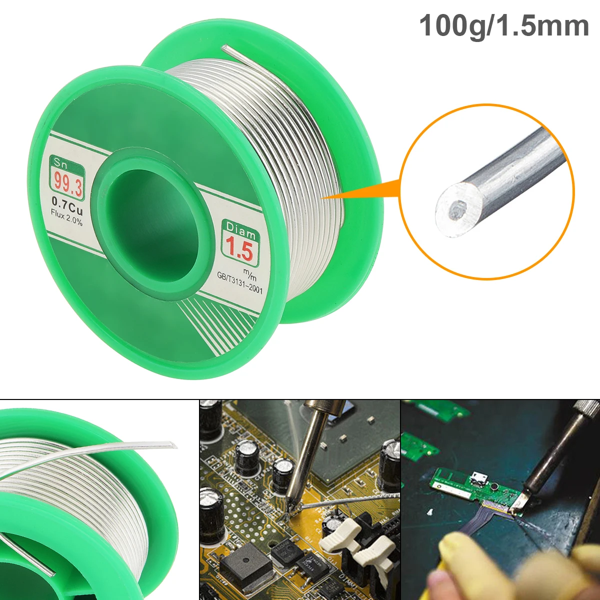 

Welding Wires 100g 1.2mm 1.5mm Sn99.3 Cu0.7 Rosin Core Solder Wire with Flux and Low Melting Point Electric Soldering Irons