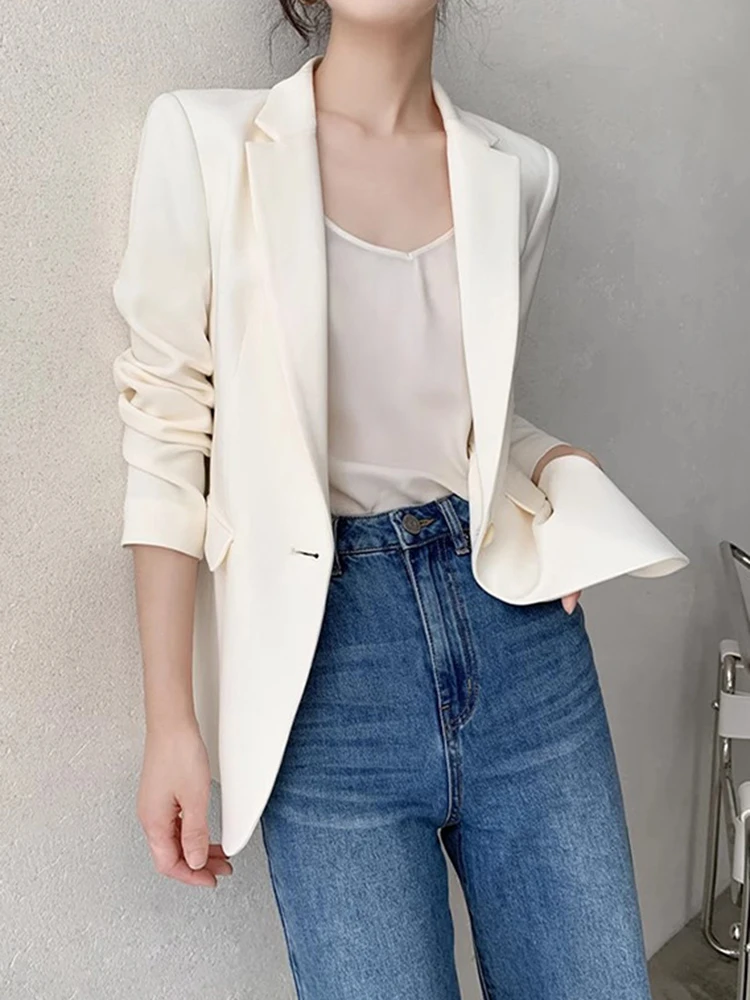BZVW Office Lady Blazers For Women Solid Single Button Elegant Fit Female Jackets Fashion Coats 2024 Summer New 26D9106