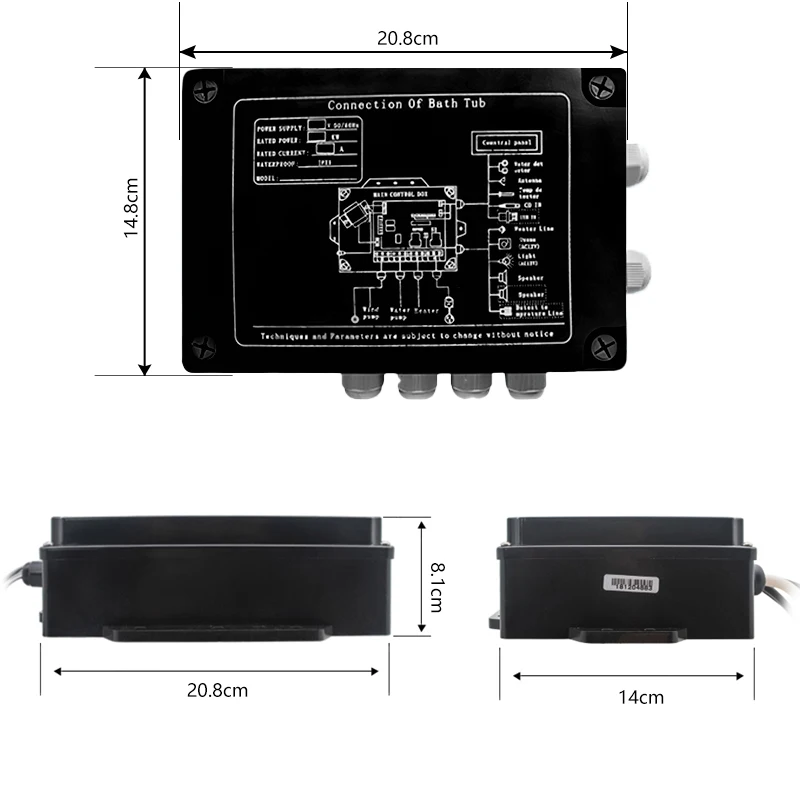 220V Black Massage Bathtub Controller SPA Bathtub Control Panel Digital Display Screen Thermostat Temperature Control Bluetooth