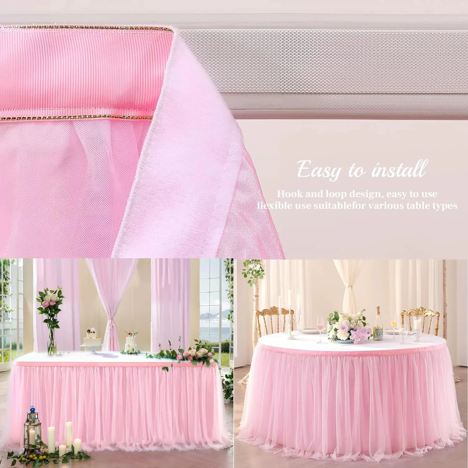 Round Tulle Table Skirt for Wedding Party Table Skirt Spandex Stretch Fitted Cover for Baby Shower Banquet Decoration
