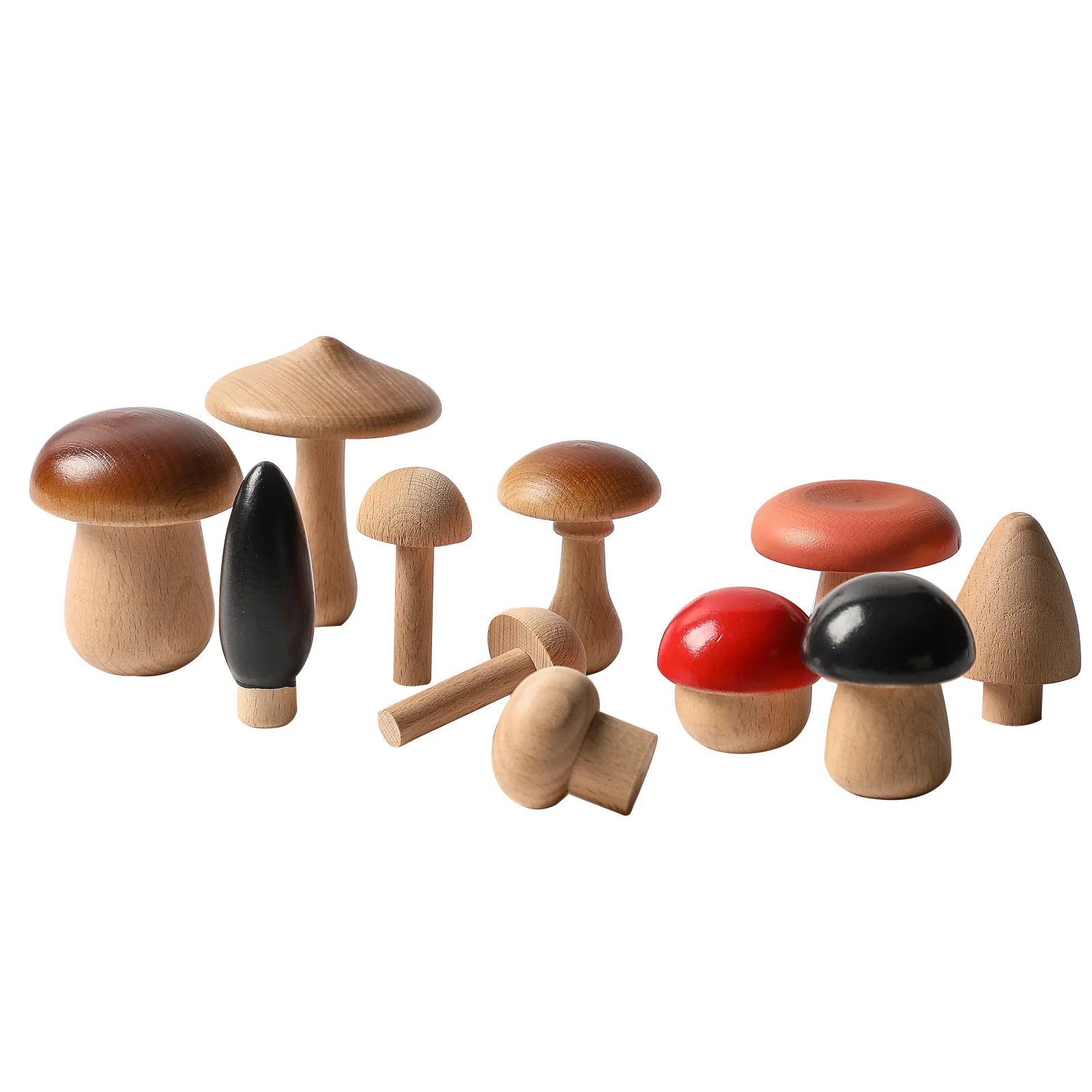 

11PCS Montessori Early Educational Matching Assembly Toy Wood Mushroom Stack Block Balance Toy Grasp Matching Toy for Children