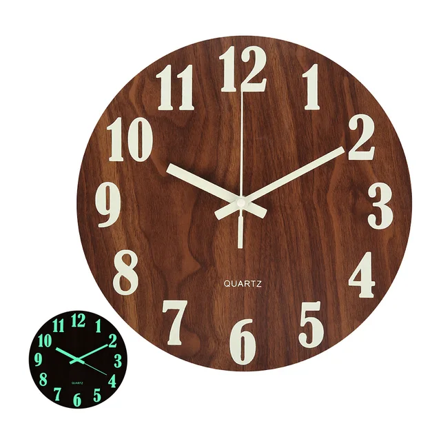 Luminous Wall Clock Wooden Silent Non-Ticking Kitchen WallClocks With Night Lights For Indoor/Outdoor Living Room