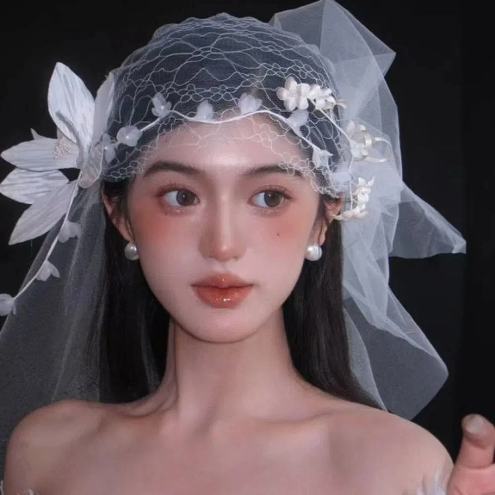 로맨틱 레트로 신부 머리 장식 고급스럽고 우아한 신부 레이스 꽃 모자 연회 프랑스 스타일 웨딩 헤어밴드 헤어 액세서리