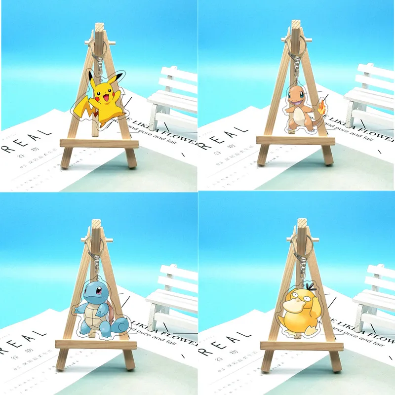 

Kawaii Pokemon Anime Figure Pikachu Psyduck Pokemon Family Keychain Clear Acrylic Keychain Bag Car Keys Decor Pendant Toys Gift