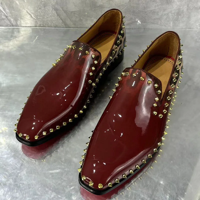 Man Pointed Toe Rivet Slip On Flats Male Party Shoes