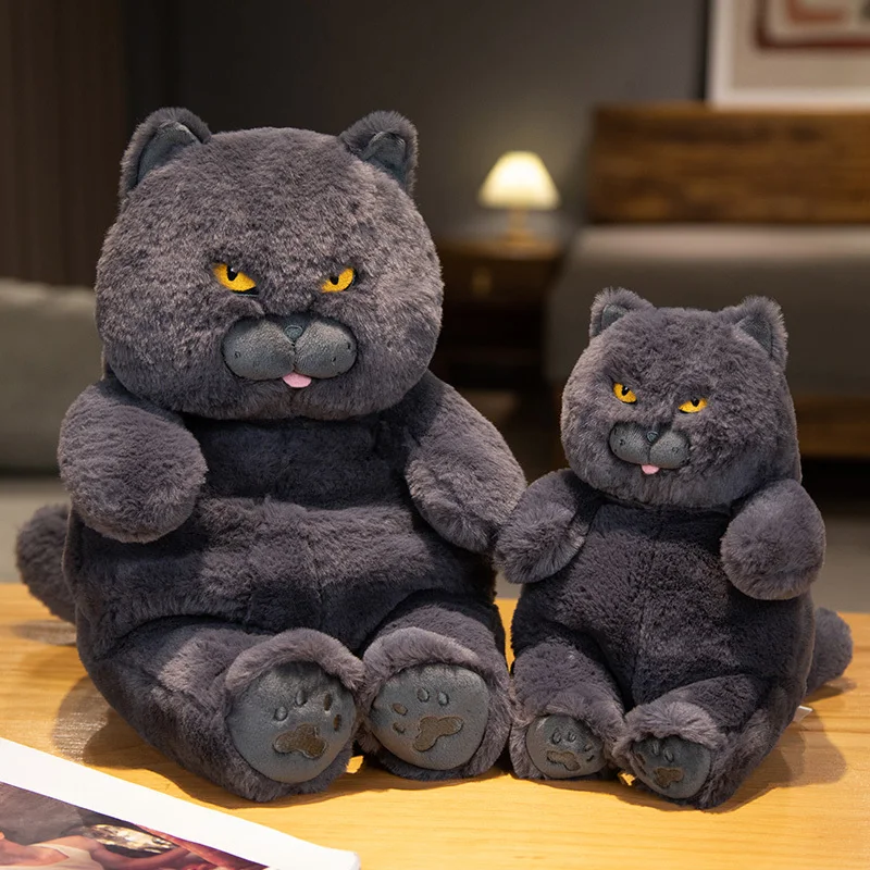 뚱뚱한 고양이 플러시 봉제 동물 장난감 소년과 소녀를위한 실물 같은 검은 고양이 장난감, 어린이 크리스마스 생일 선물