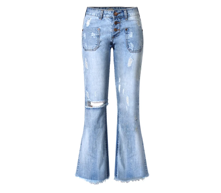 Low Waist Flare Pants Women Single Breasted Big Hole Wide Leg Pants Tassel Denim Trousers Women Fashion Streetwear Denim Pant denim