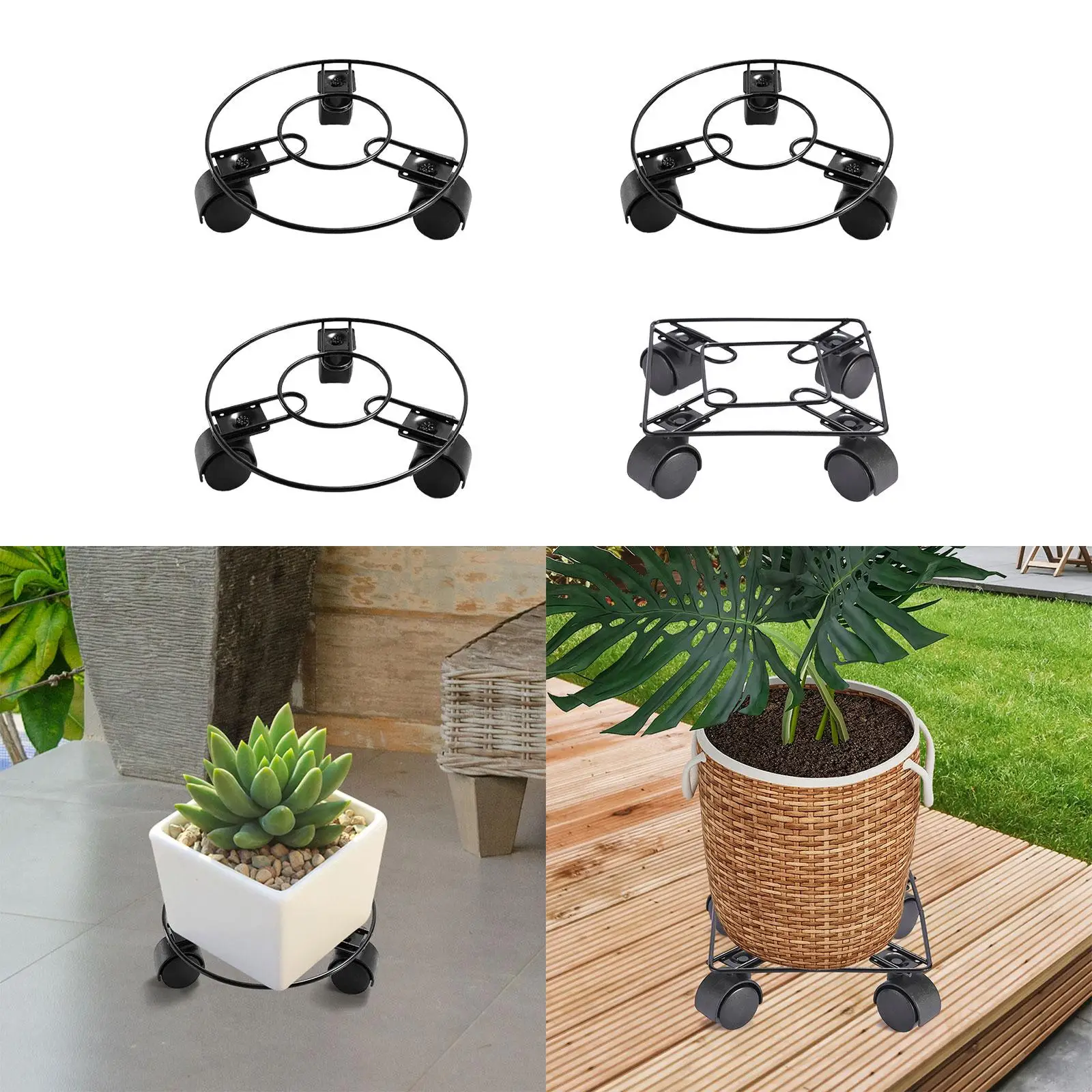 Rolling Potted Plant Stand Holder with 3 Casters, Plant Tray, Wheeled Pallet