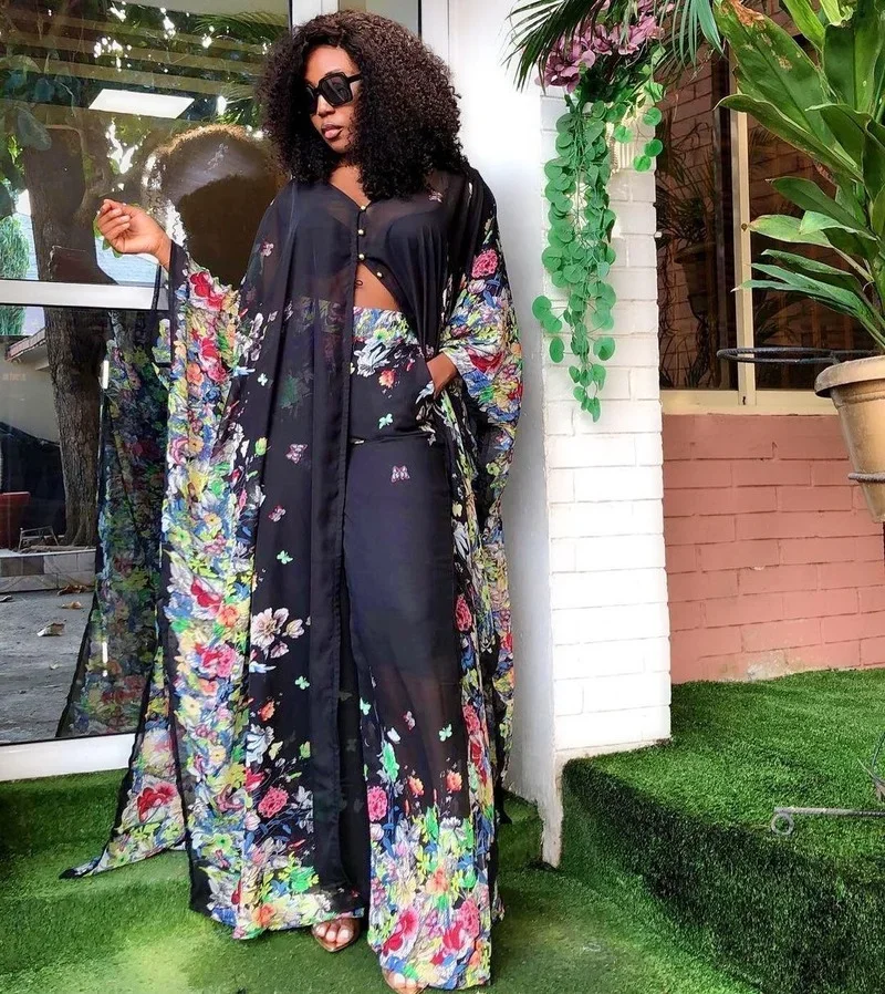 Two Piece Set Summer African Clothes For Women Dashiki 2021 Fashion Long Dress Sets Pants Suits Outfits Party Dresses Plus Size