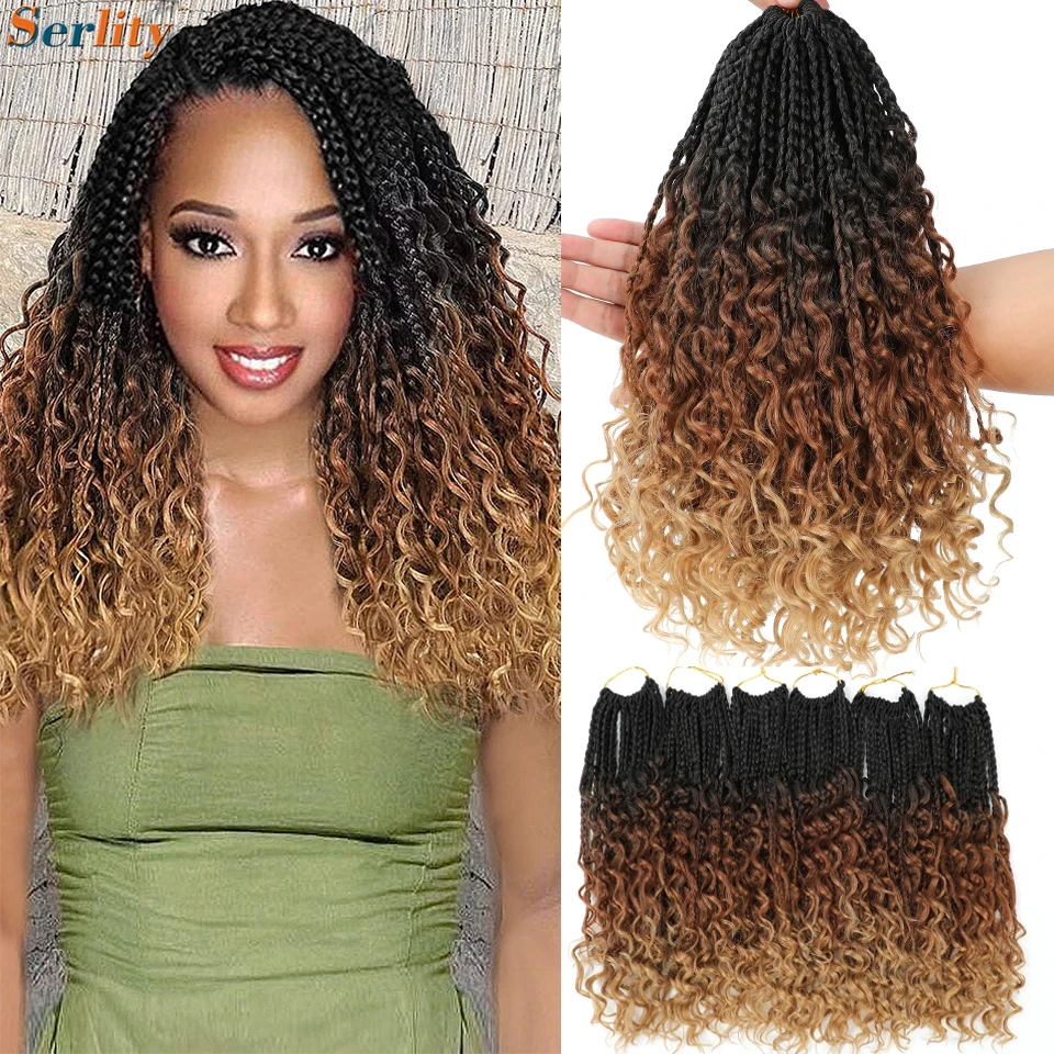 Short Box Braids Crochet Hair 14 Inch 1B 30 27 33 4 350 613 Blue Red Bug Pink Colors Ombre 3X Goddess Synthetic Box Braids Hair