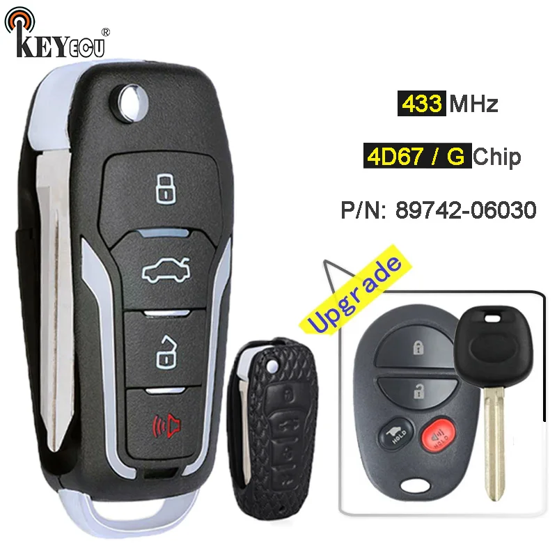 

KEYECU 433MHz G / 4D67 Chip Upgraded Flip 4 Button Remote Key Fob TOY43 for Toyota Highlander Aurion Camry with Leather Case