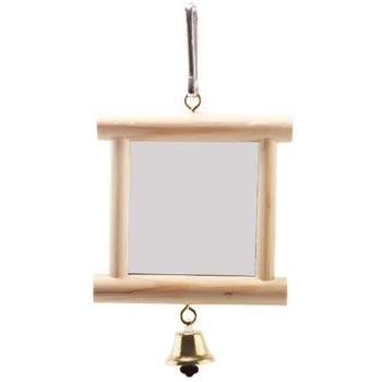 Wooden Mirror Platform Ladder Bird Parrot Toy Supplies with Mirror Stand