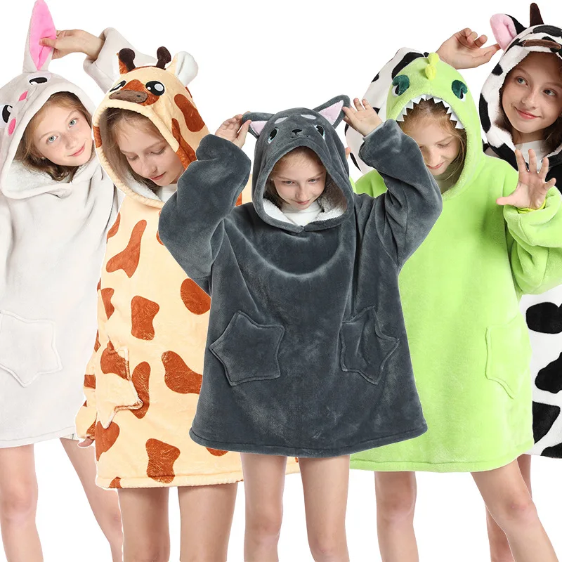 110-150cm New Autumn Winter Children's Bathrobe Sherpa Blanket Hoodie Baby Kids Robes Warm Pajama Boys Girls Nighty Clothing