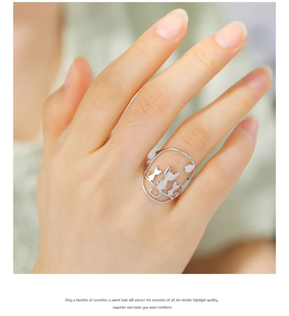 Full Moon Cat Ring for Girl Out Cute Kitten Ring Fashion Stainless Steel Jewelry - PeticaDeals