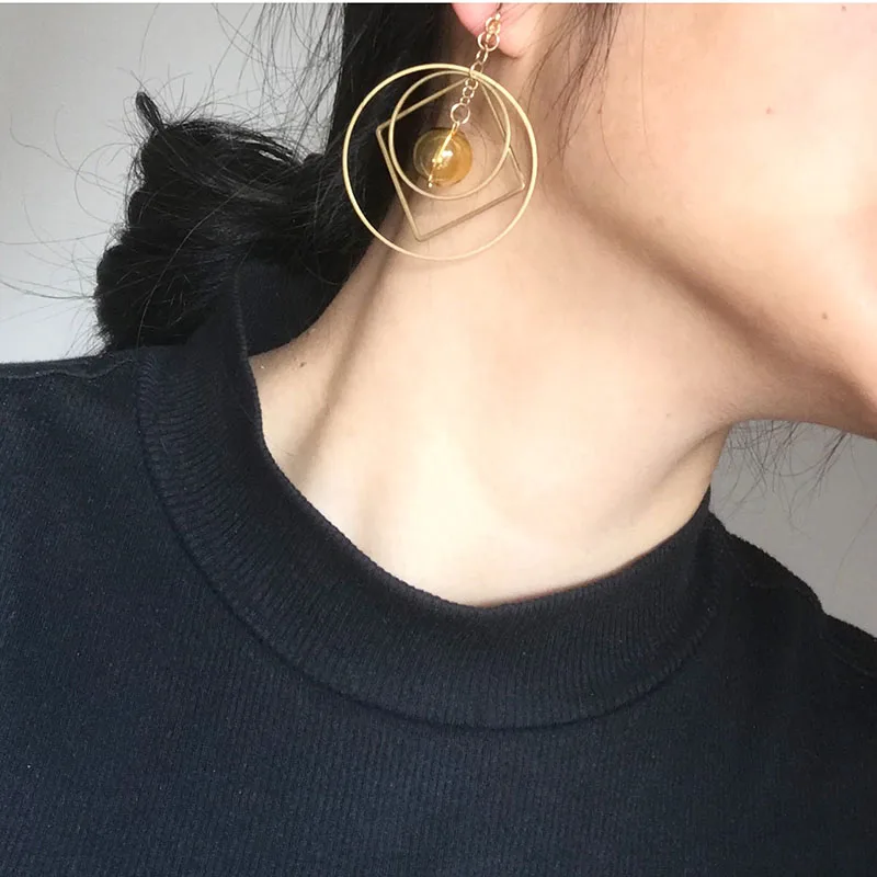 Original Yellow Glass Ball Dangle Earrings For Women Unique Designer Jewelry Geometric Drop Earings 2023