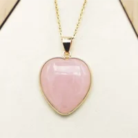 1pc Selling Natural Stone Rose Quartz Necklaces Mineral Healing Heart Shaped Pendant Reiki Charms Fashion DIY Jewelry Accessori 1