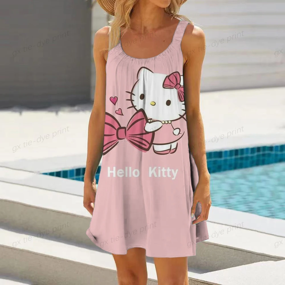 

Summer Sexy Beach Dress Women New Hello Kitty Print Elegant Spaghetti Strap Dresses For Women Clothing Vestidos Mujer Verano