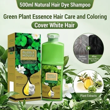 Tinta per Capelli a Base Vegetale 500ml, Schiuma Colorante Delicata e Duratura per Capelli Grigi, Shampoo Schiumogeno per Uso Domestico e Professionale, per Donne e Uomini
