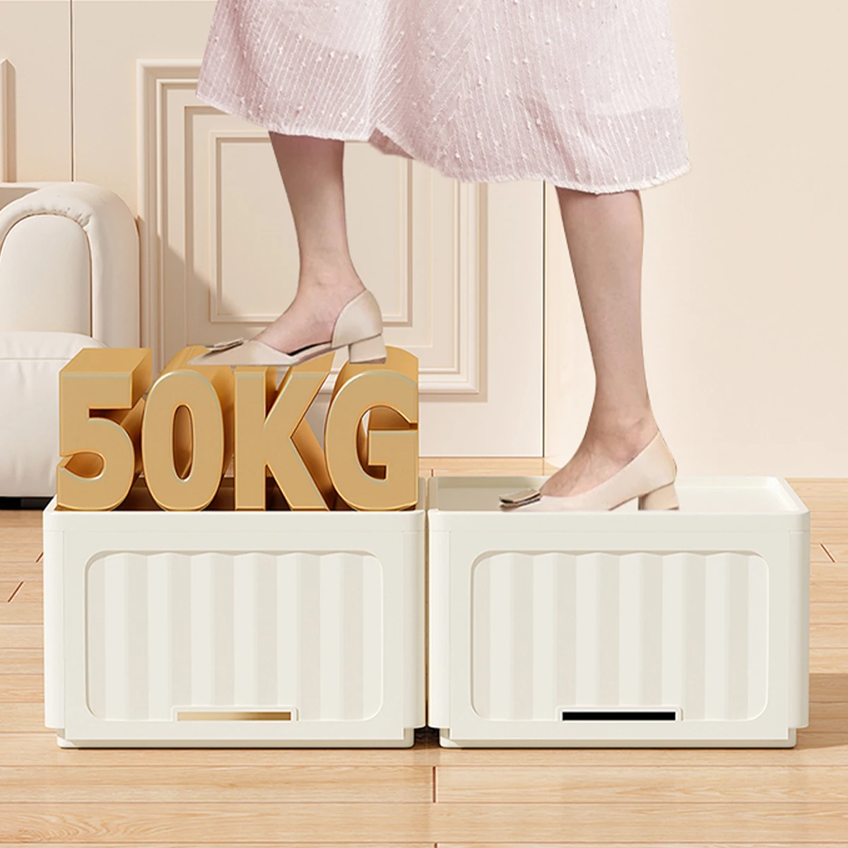 WORTHBUY Foldable Shoe Rack Plastic Collapsible Storage Box Stackable Foldable Shoe Box With Lid Multifunctional Organizer