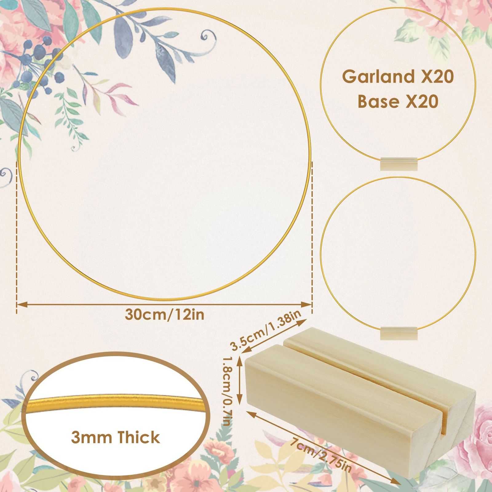 10/20Pcs Metal Floral Hoops Centerpiece 30cm Round DIY Handcraft Garand Rings Holder with Wood Base Wedding Party Table Decor