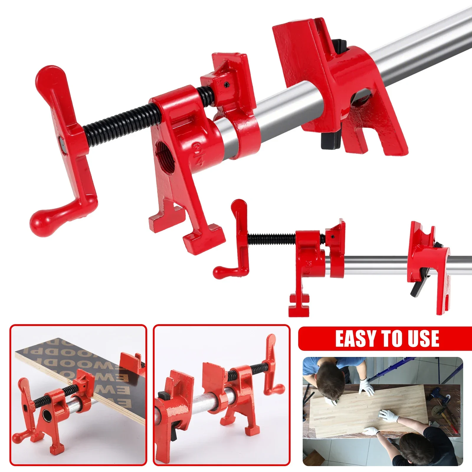 Wood Gluing Pipe Clamp Set 3/4" Professional Woodworking Cast Iron Water Pipe Splice Clamp for Carpentry Home Improvement 2Pcs