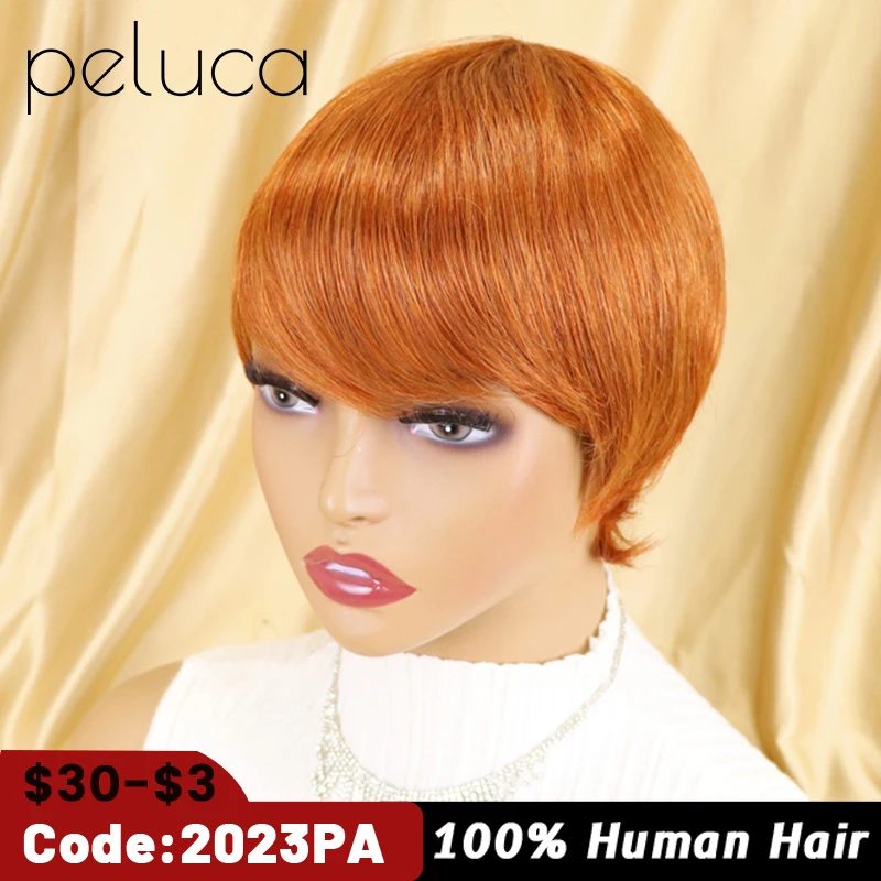 

Colored Short Straight Bob Pixie Human Hair Wig With Bangs For Women Brazilian Remy Hair Non Lace Burgundy Red Cheap Wigs Blonde