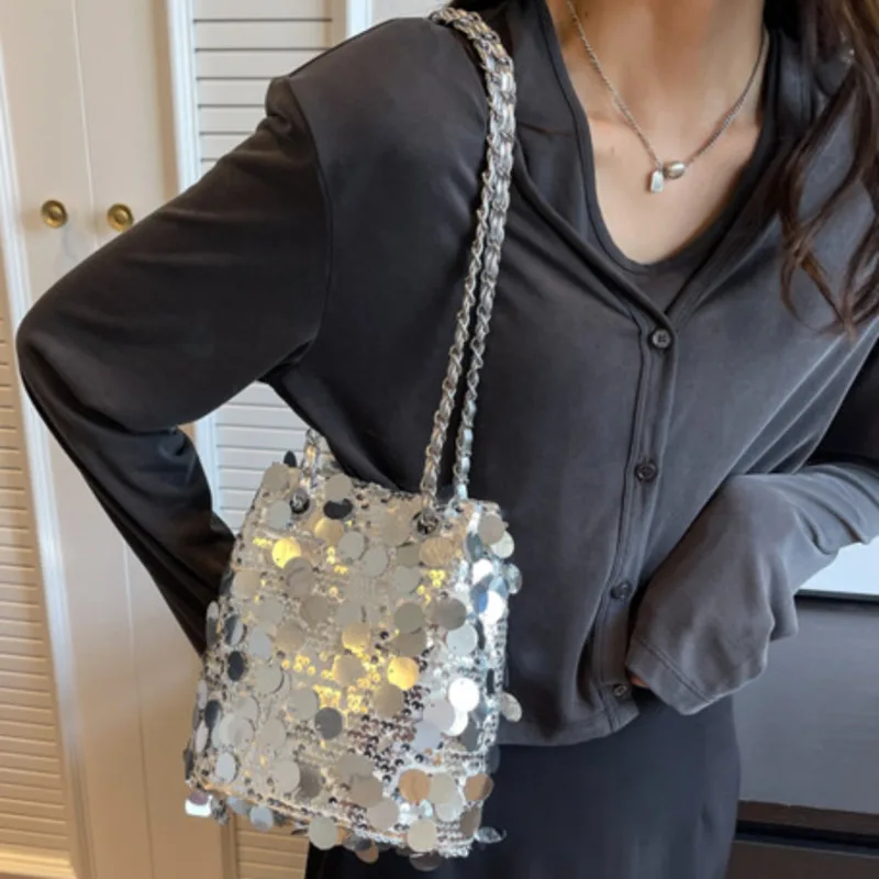 Shoulder Bag Style Classic Single Versatile Bling Bucket Crossbody Casual Handbag For Woman High-Quality Messenger Luxury Female