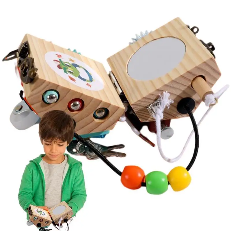 

Busy Cube Montessori Toy Busy Activity Board Preschool Learning Toy Early Learning Puzzle Unlock Busy Cube Educational Wooden To