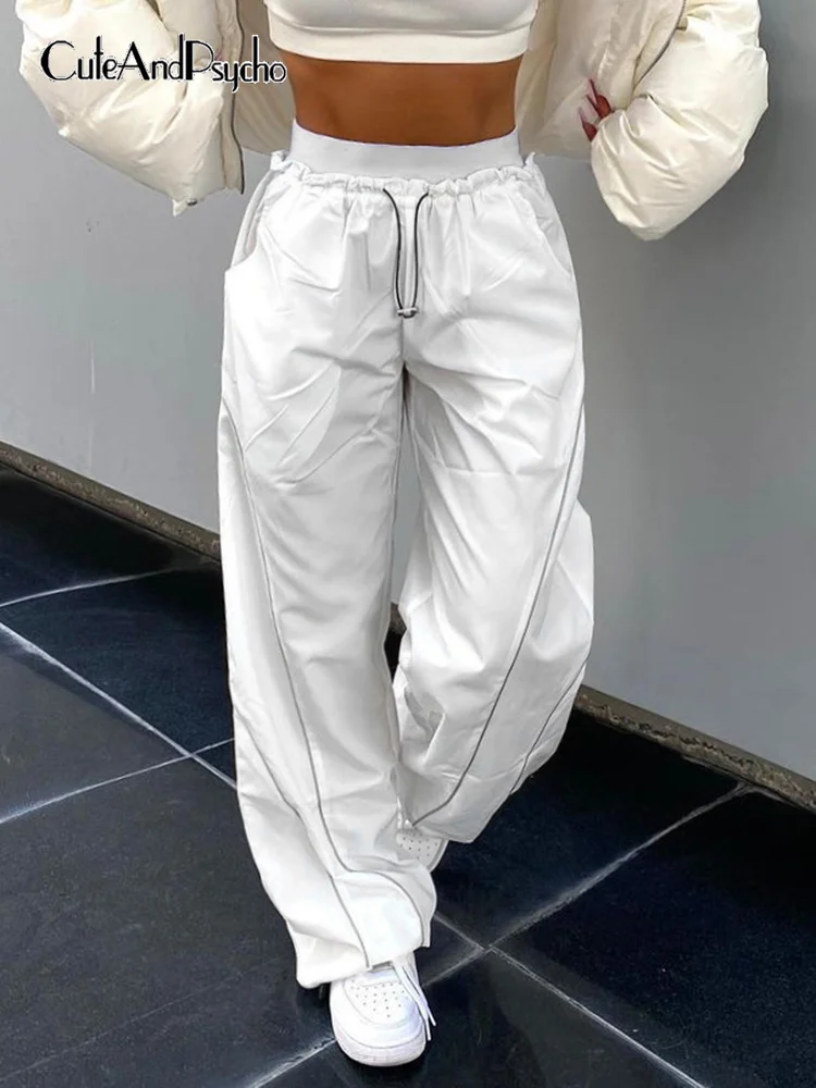 

Cuteandpsycho Loose High Waist Tech Baggy Sweatpants Streetwear Joggers Women Wide Leg Pants Casual Basic Punk Trousers Fashion