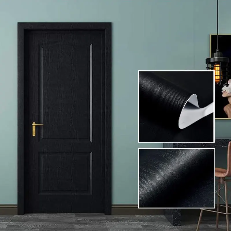 PVC Wood Grain White And Black Self Adhesive Wallpaper Closet Waterproof Kitchen Bedroom  Furniture Door Renovation Wall Sticker black gold metal arc self adhesive wallpaper peel and stick contact paper bedroom wall renovation furniture renovation stickers