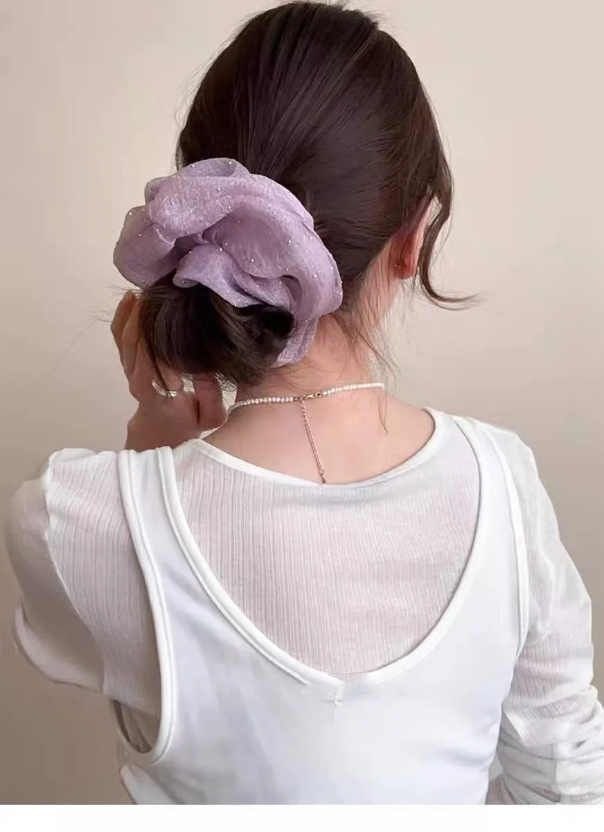 Haargummis aus weichem Garn, große Haargummis, süße einfarbige Pferdeschwanzhalter, elastisches Haarband, Damen-Haar-Accessoires – Detail 9