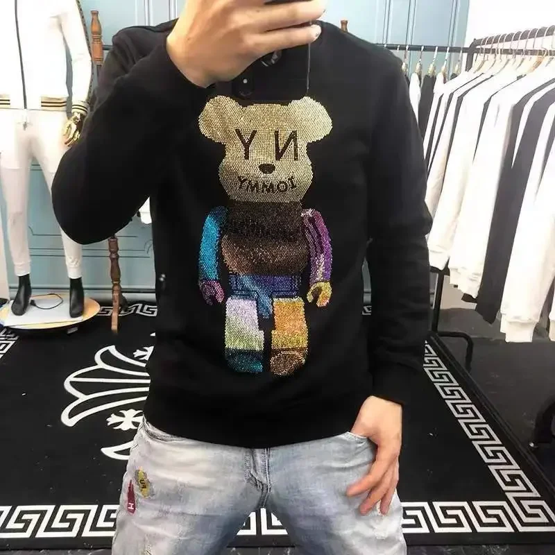 

Men's Clothing Hoodieless Manga Anime Sweatshirts for Man Pullover Rhinestones Graphic New Rock Top Luxury Cheap Aesthetic Emo