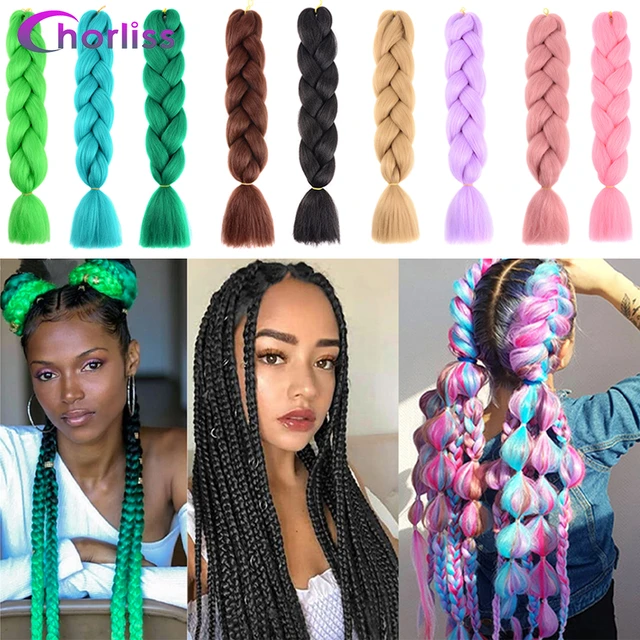 Hair Extensions Pink Green Braids  Braiding Hair Extensions Kids -  Braiding Hair - Aliexpress