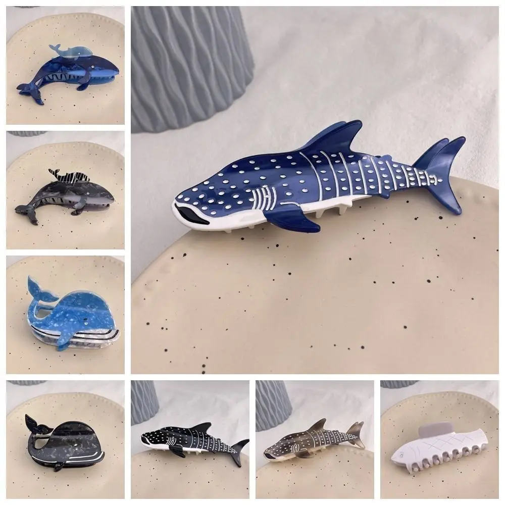 Acetate Shark Whale Hair Catch New Hair Accessories Acrylic Blue Whale Dolphin Hair Clip Metal Cartoon Shark Clip Women/girls eval 10pcs blue gouache oil painting brushes weasel bristle watercolor acrylic birch handle student school drawing art tools