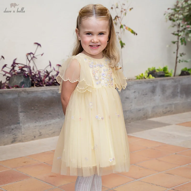 ديف بيلا الصيف الفتيات فستان الأميرة سحر أنيق لطيف شبكة مطرزة فستان زهري حفلة لطيف في الهواء الطلق DB 2250967