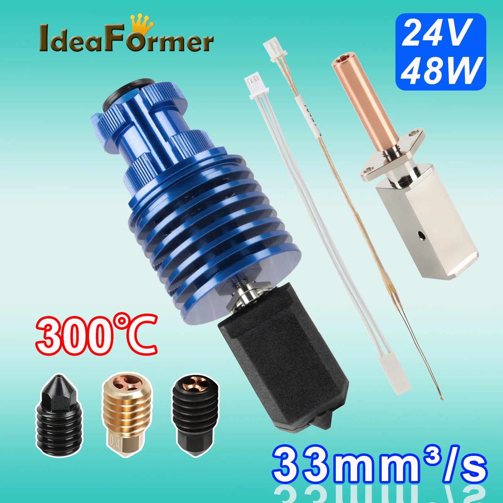 

24V 48W Heating Tube NTC100K Thermistor Upgrade 300°C V6 Hotend Kit For Ender 3/3-V2/3 Pro CR10 Voron 0.1/ 2.4 Extruder Hotend