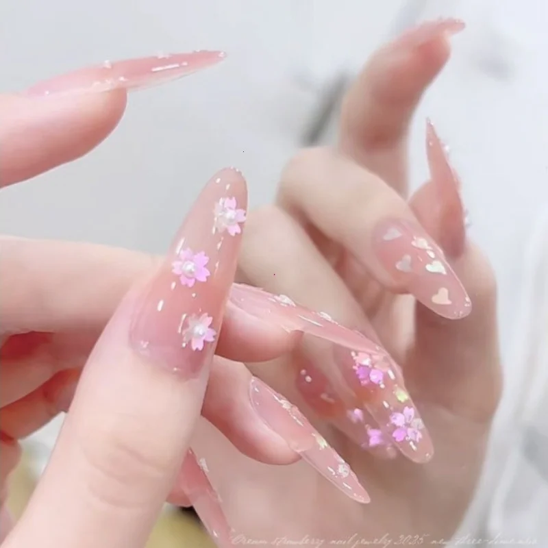 1/6pcs 핑크 벚꽃 글리터 네일 아트, 하트 글리터 네일 아트 꽃과 나비 글리터 장식 DIY 네일 액세서리