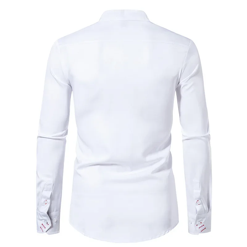 Description Picture 4 of itemWhite Paisley Costrast Tuxedo Shirt Men 2024 Brand Slim Fit Long Sleeve Henley Dress Shirts Formal Business Pocket Shirt Male