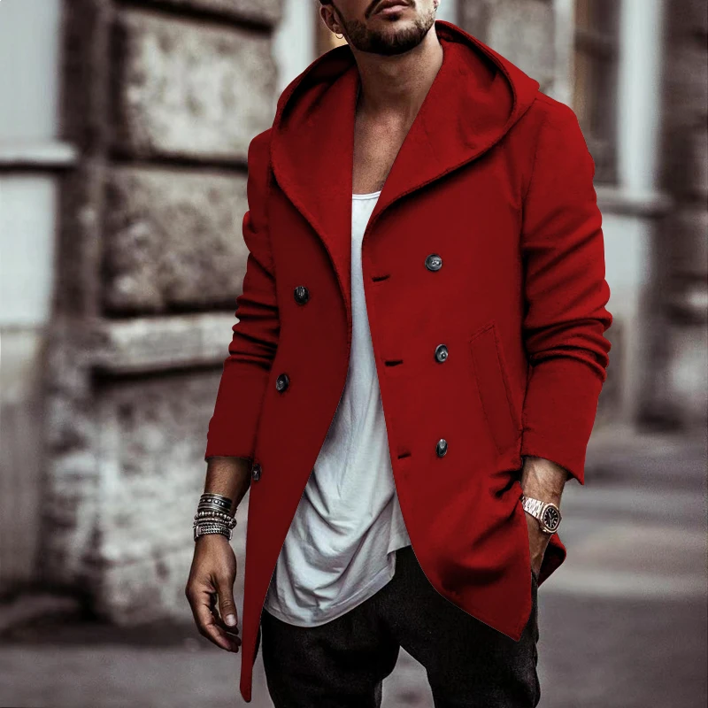 Autumn and Winter New Men's Casual Coat Coat Button Long Sleeve Hooded Cotton Fabric Outdoor Warm Versatile Top for Men