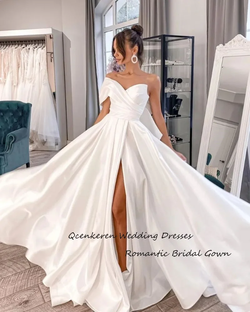 

Женское платье на одно плечо Qcenkeren, Элегантное Свадебное платье-трапеция до пола, сексуальные женские платья для невесты, 2024