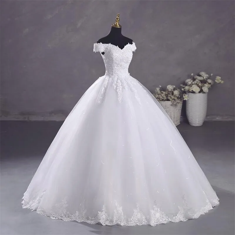 Ashley Gloria Pure White Wedding Dresses Elegant Boat Neck Ball Gown Simple Vestido De Noiva Plus Size Robe De Mariee 4