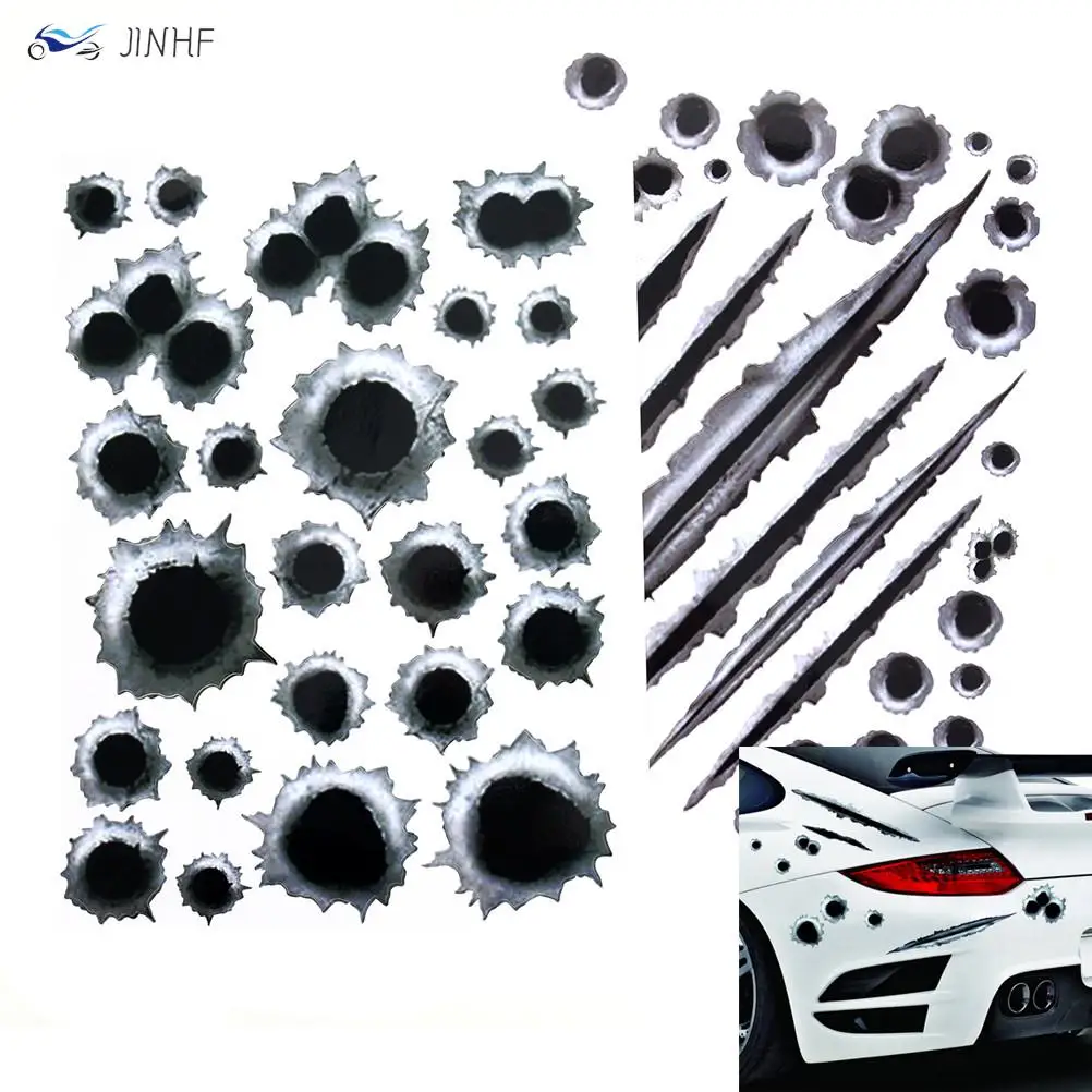 

Funny Car Stickers Decals Fashion New Creative Car Styling 3D Fake Bullet Hole Gun Shots