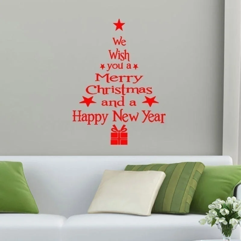 Removable Wall Stickers Window Stickers Merry Christmas Tree Art Vinyl Decal Home Window Decoration