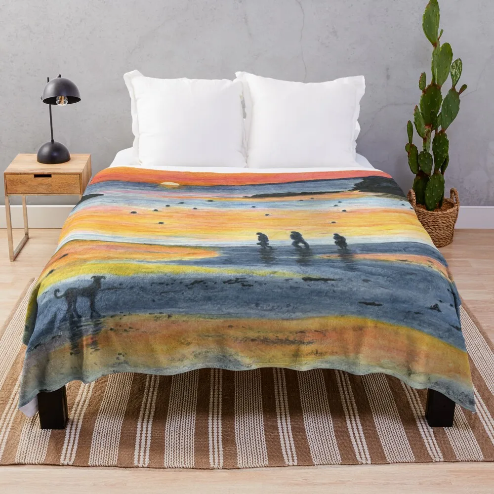 

A Sunset Walk on Porth Diana Throw Blanket Decorative Blanket