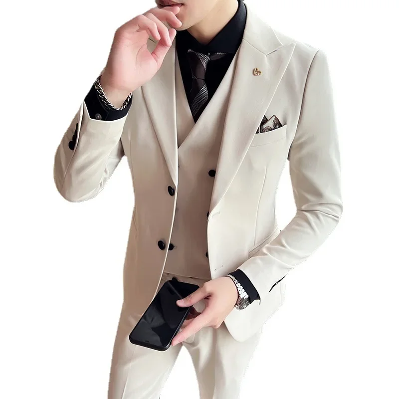 (Blazer+ Vest + Trousers) 2023 Latest Design Double Breasted Vest Men's Suit High Quality Business Simple Casual Dress Wedding