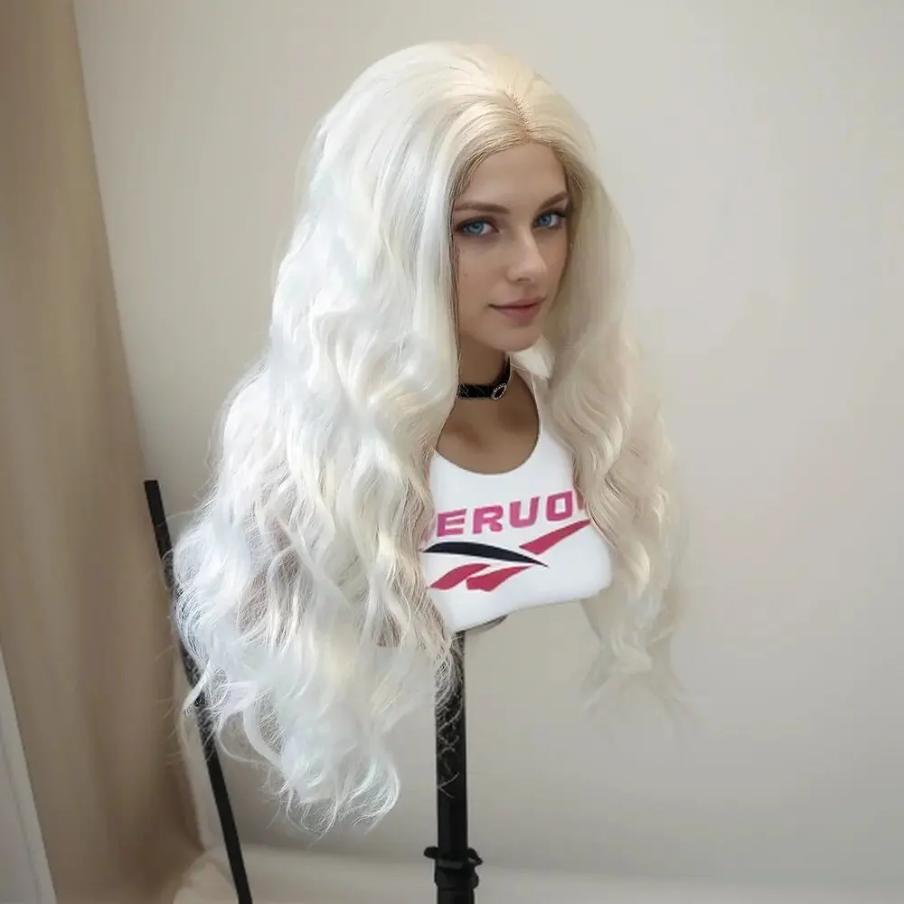 WIF White Wave Synthetic Hair Women Cosplay White Body Wave Heat Resistant Lace Front Wigs Natural Hairline Women Makeup Hair synthetic wig