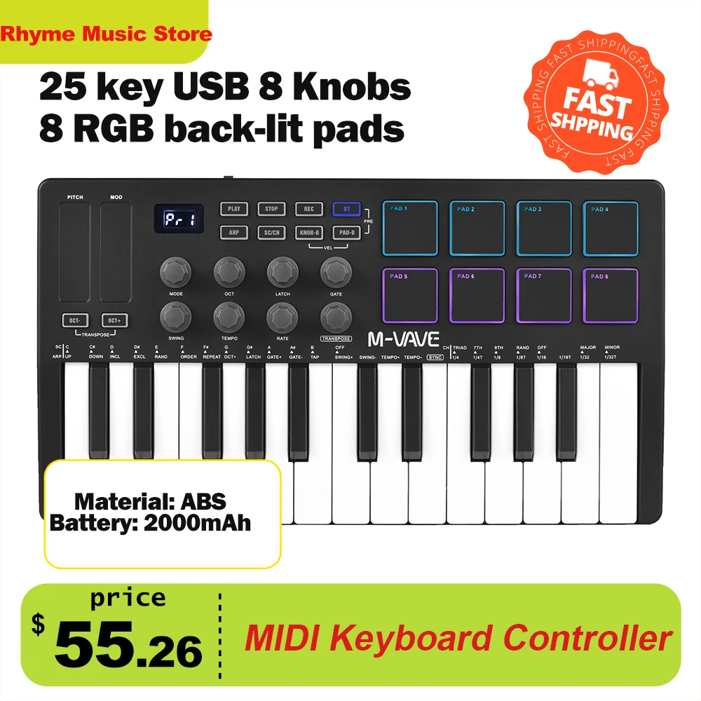 25 Key Usb Midi Keyboard Controller With 8 Backlit Drum Pads Bluetooth Semi  Weighted Professional Dynamic Keybed 8 Knobs Music - Guitar Parts &  Accessories - AliExpress